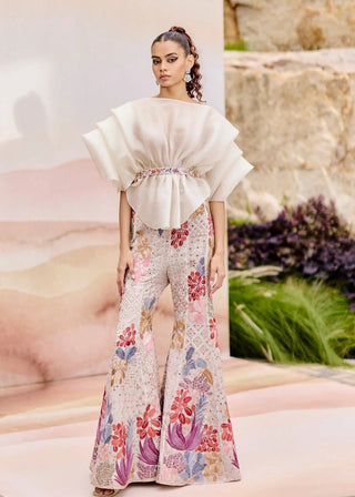 Ivory thistle flared pants and pouf top