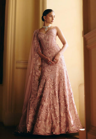 Mishika muted pink corset lehenga set