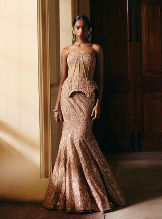 Kate gold corset and lehenga set