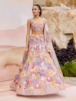 Ivory multicolor wisteria lehenga set