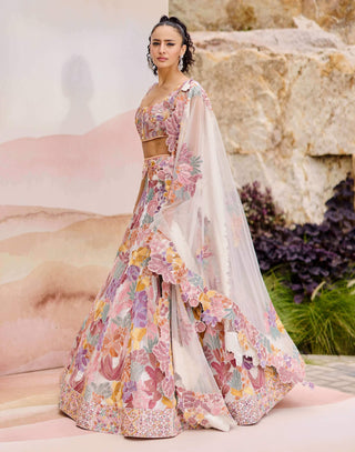 Ivory multicolor wisteria lehenga set