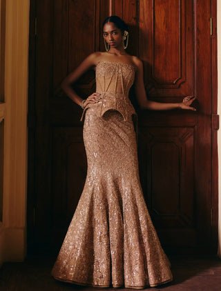 Kate gold corset and lehenga set