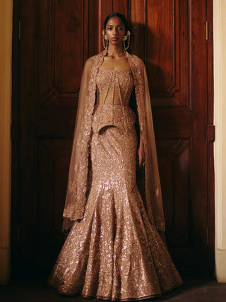 Kate gold corset and lehenga set