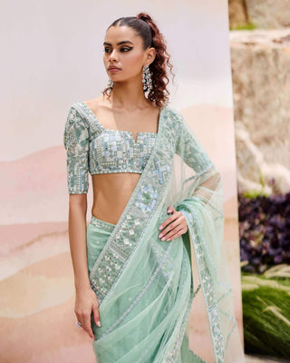 Mint silene sari set