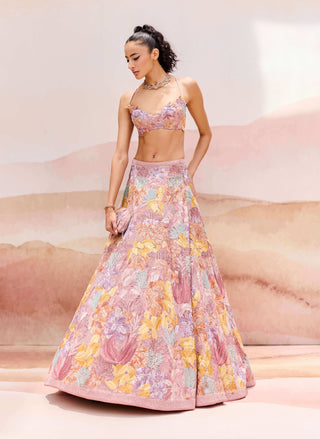 Muted pink freesia lehenga set