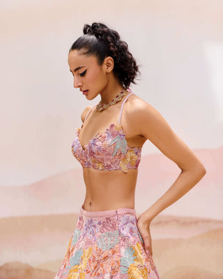 Muted pink freesia lehenga set