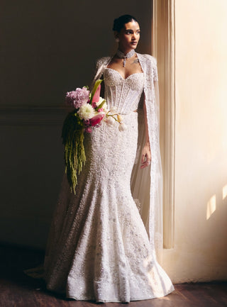 Zarina ivory corset cape and skirt set