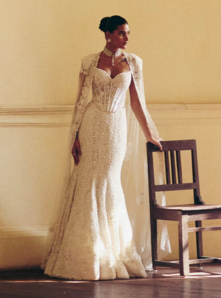 Zarina ivory corset cape and skirt set