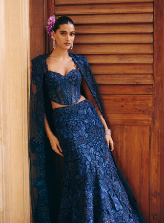 Josie navy blue lehenga and corset set