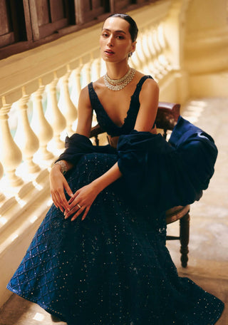 Diana navy blue skirt and cape set