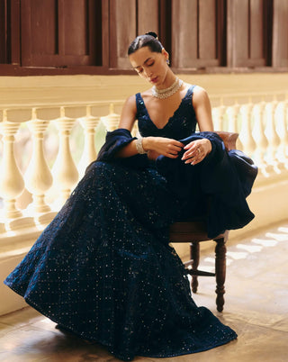 Diana navy blue skirt and cape set