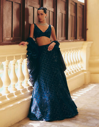 Diana navy blue skirt and cape set