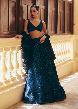 Diana navy blue skirt and cape set