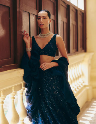 Diana navy blue skirt and cape set