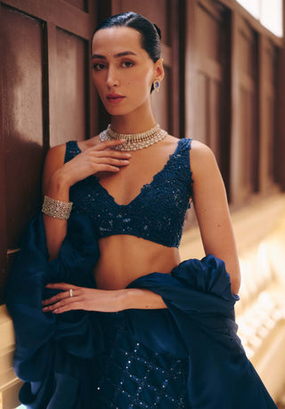 Diana navy blue skirt and cape set