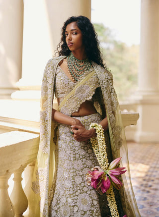 Imani sage green lehenga with cape set