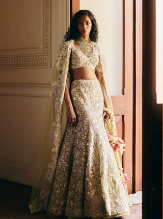 Imani sage green lehenga with cape set