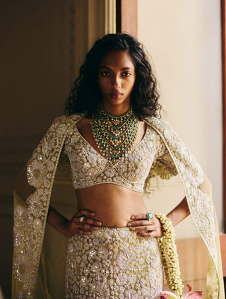 Imani sage green lehenga with cape set