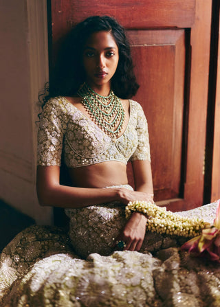 Imani sage green lehenga with cape set