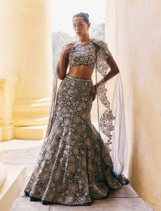 Zuri gun metal skirt and cape set