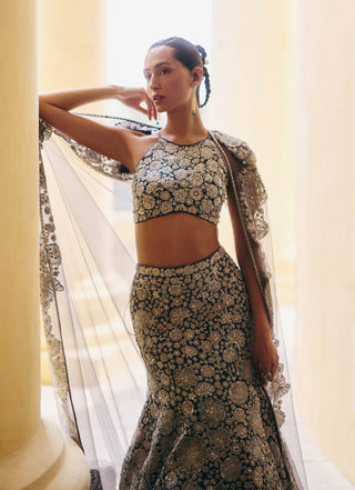 Zuri gun metal skirt and cape set