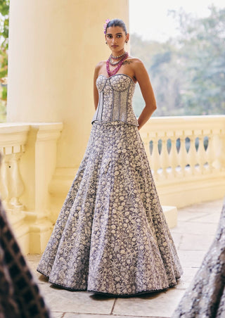 Zyra gun metal corset lehenga set