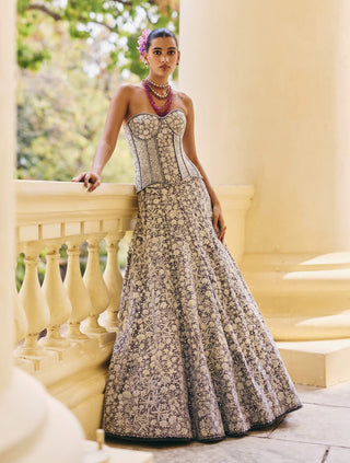Zyra gun metal corset lehenga set