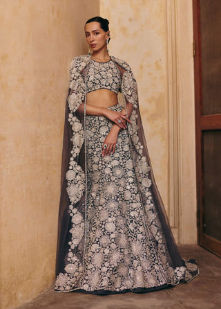 Zuri gun metal skirt and cape set