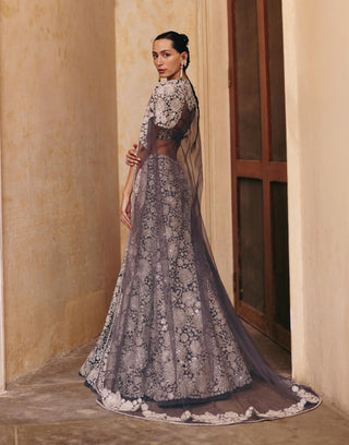 Zuri gun metal skirt and cape set