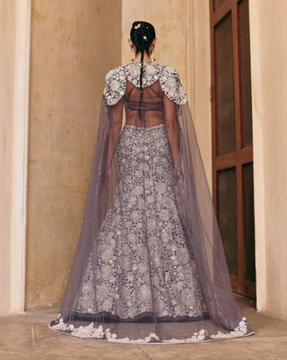 Zuri gun metal skirt and cape set