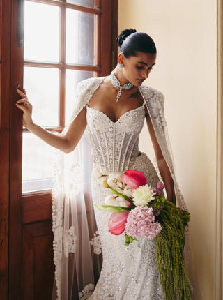 Zarina ivory corset cape and skirt set