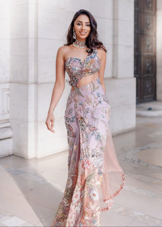 Elysia shimmer net draped sari and blouse