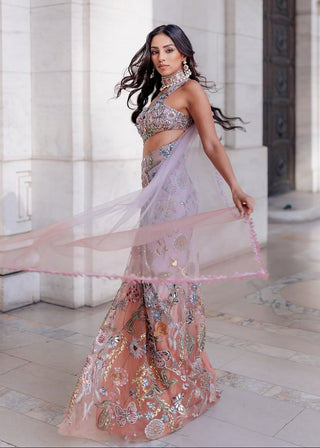 Elysia shimmer net draped sari and blouse