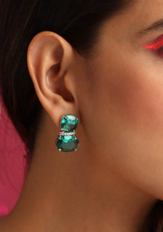 Swabhimann Jewellery-Emerald Silver Tone Zirconia Stud Earrings-INDIASPOPUP.COM