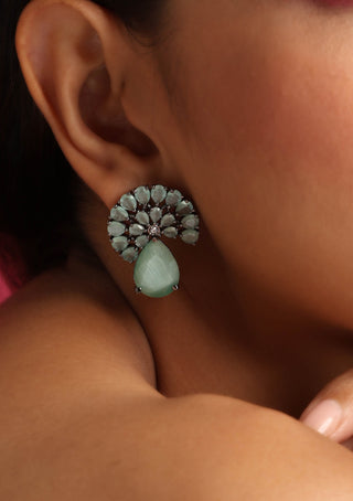 Swabhimann Jewellery-Green Silver Tone Zirconia Earrings-INDIASPOPUP.COM
