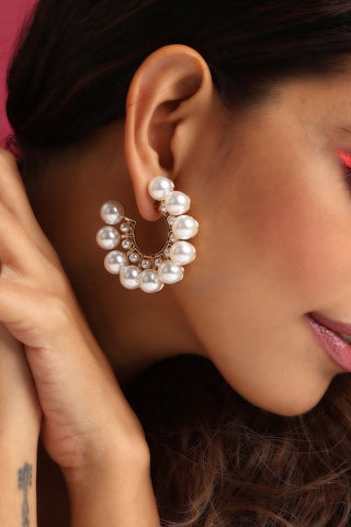 Swabhimann Jewellery-White Pearl Hoop Earrings-INDIASPOPUP.COM