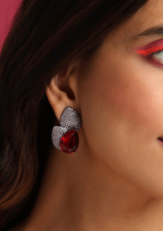 Swabhimann Jewellery-Red Grey Tone Zirconia Stud Earrings-INDIASPOPUP.COM