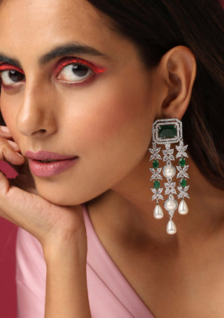 Swabhimann Jewellery-Green Silver Tone Dangler Earrings-INDIASPOPUP.COM