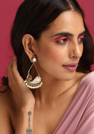 Swabhimann Jewellery-Red Green Kundan Dangler Earrings-INDIASPOPUP.COM