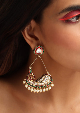 Swabhimann Jewellery-Red Green Kundan Dangler Earrings-INDIASPOPUP.COM