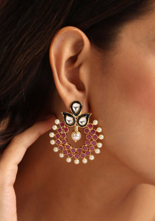 Swabhimann Jewellery-Red Gold Tone Polki Dangler Earrings-INDIASPOPUP.COM