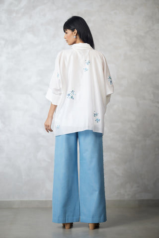 Ivory dottie shirt and denim pants