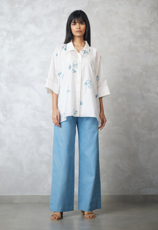 Ivory dottie shirt and denim pants