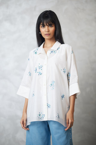 Ivory dottie shirt and denim pants