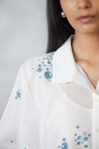 Ivory dottie shirt and denim pants
