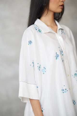 Ivory dottie shirt and denim pants