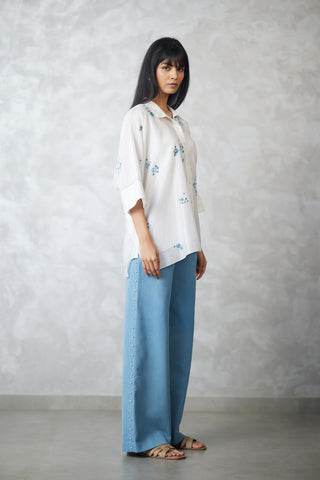 Ivory dottie shirt and denim pants