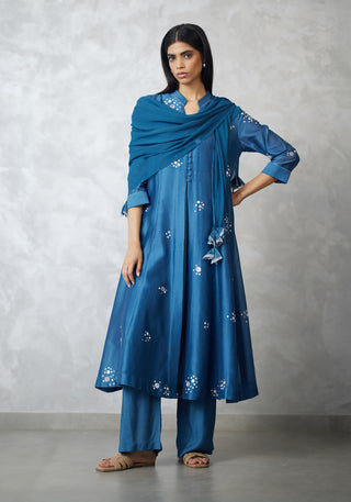 Granite blue dottie kalidar kurta set