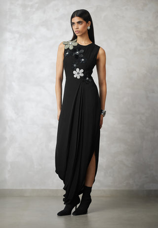 Florencio black draped dress