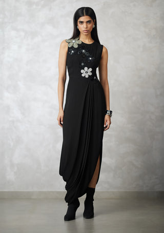 Florencio black draped dress